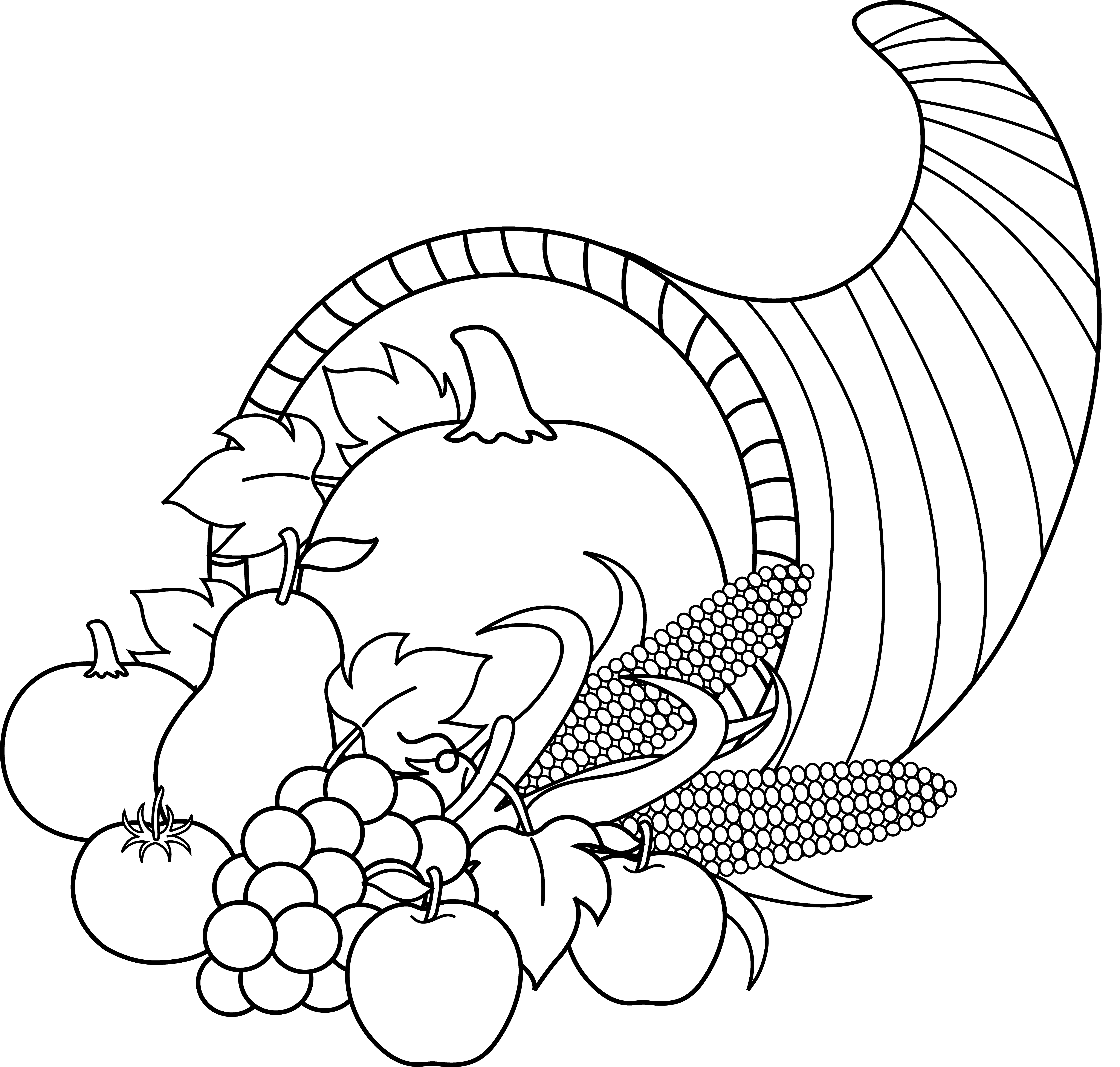 5213x4968 Thanksgiving Cornucopia Coloring Pages Free With Drawing - Thanksgiving Cornucopia Drawing