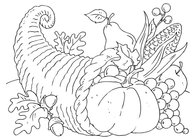 750x531 Coloring - Thanksgiving Cornucopia Drawing