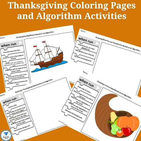 600x600 Thanksgiving Coloring Pages And Algorithm Activity - Thanksgiving Drawing Activities