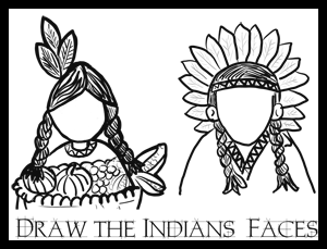 300x229 Thanksgiving Draw Indian Faces Coloring Printables Activity Cub - Thanksgiving Drawing Activities