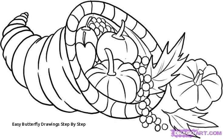 735x460 Easy Butterfly Drawings Step - Thanksgiving Drawing Pictures