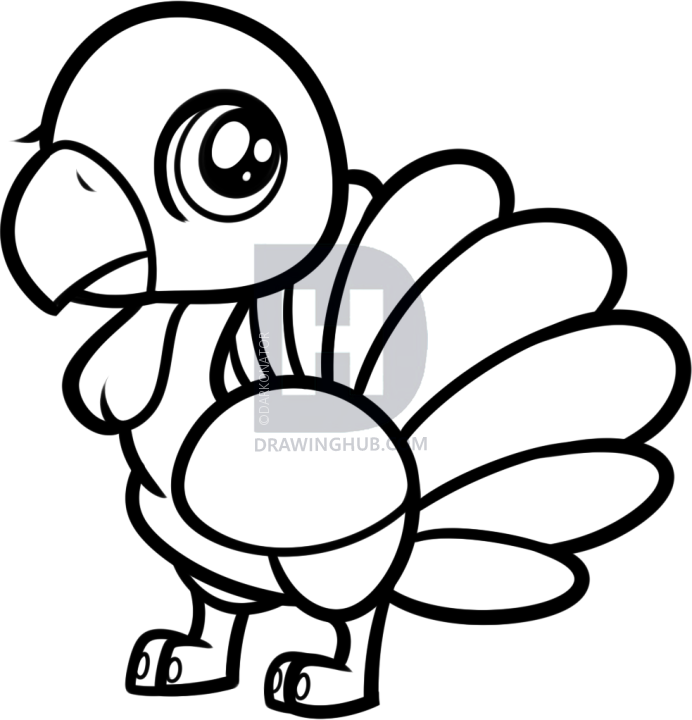 692x720 How To Draw A Chibi Turkey For Kids, Step - Thanksgiving Drawing Pictures