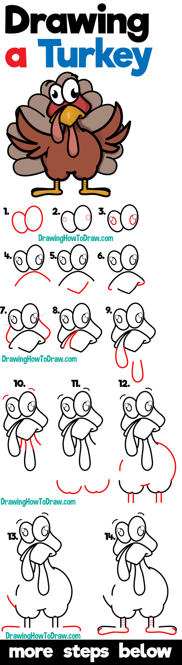 590x2152 How To Draw A Cartoon Turkey For Thanksgiving Easy Step - Thanksgiving Drawing Pictures