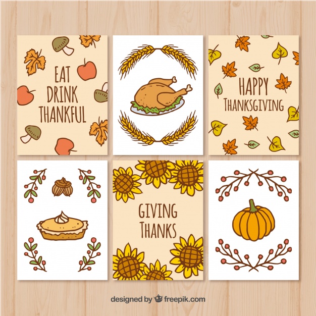 626x626 Set Of Thanksgiving Cards With Drawings Vector Free Download - Thanksgiving Drawings