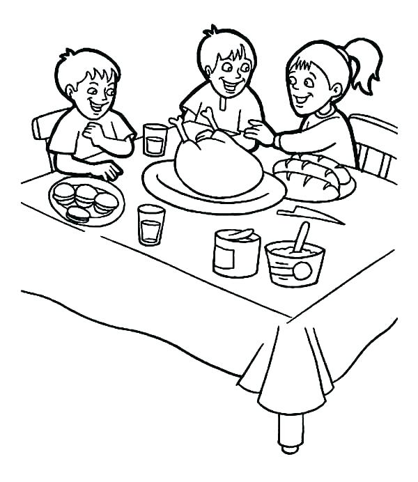 600x692 thanksgiving feast coloring - Thanksgiving Feast Drawing