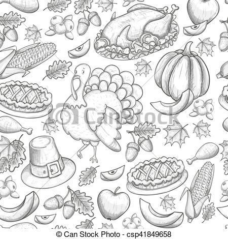 450x470 seamless pattern of thanksgiving icons sketch style thanksgiving - Thanksgiving Food Drawing