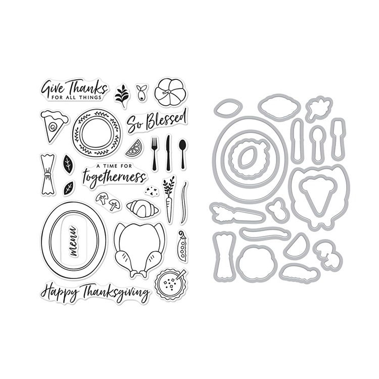 750x750 Hero Arts Thanksgiving Table Stamp And Die Set - Thanksgiving Table Drawing
