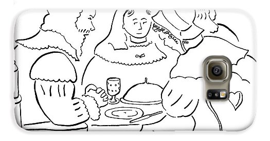 525x275 Pilgrims At Thanksgiving Dinner Table Galaxy Case For Sale - Thanksgiving Table Drawing