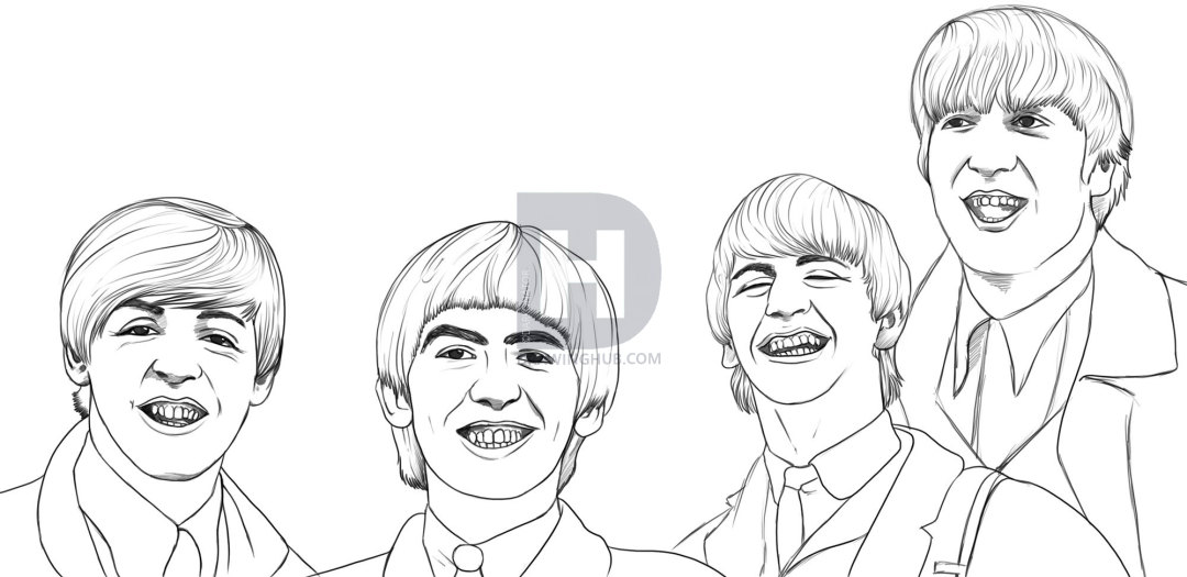 1080x525 how to draw the beatles, step - The Beatles Drawing