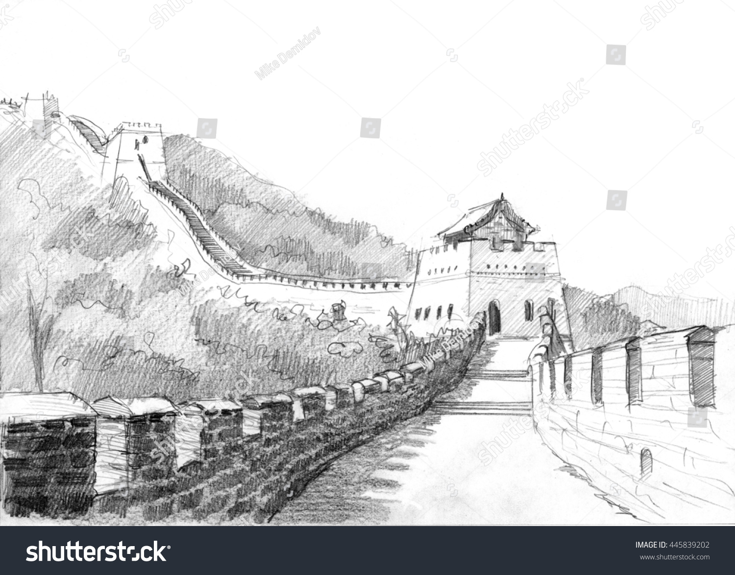 1500x1174 great wall of china pencil drawing - The Great Wall Of China Drawing