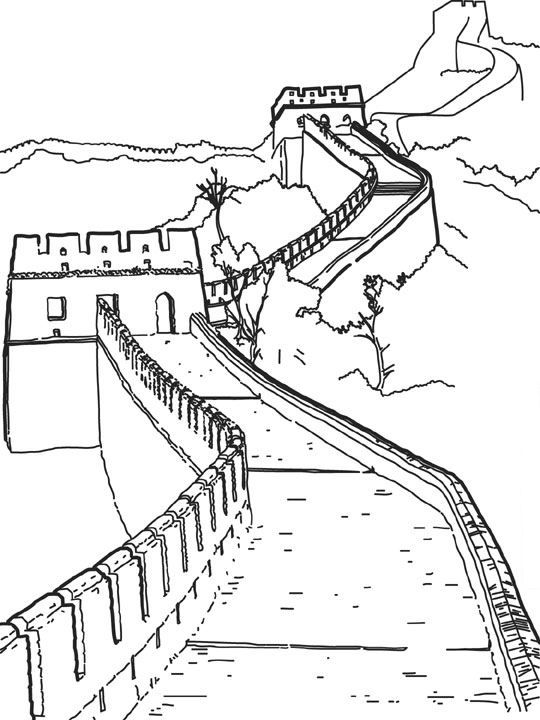 540x720 Coloring - The Great Wall Of China Drawing