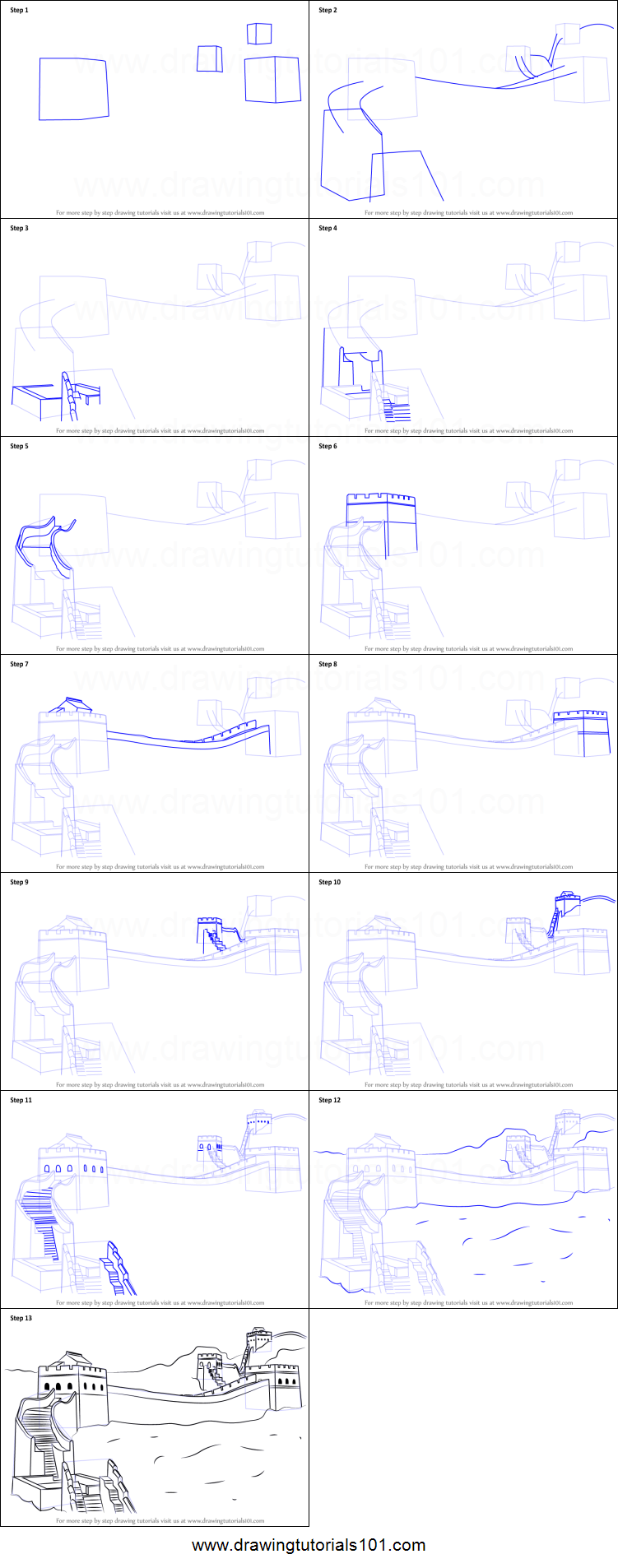 751x1906 how to draw great wall of china printable step - The Great Wall Of China Drawing Steps