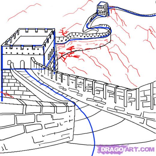 520x520 learn how to draw the great wall of china, famous places - The Great Wall Of China Drawing Steps