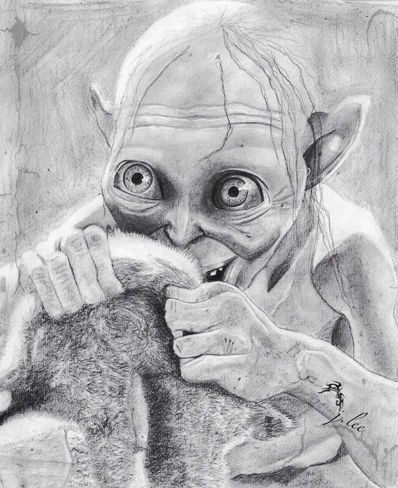 570x699 Gollum The Hobbit Pencil Drawing Fine Art Print - The Hobbit Drawings