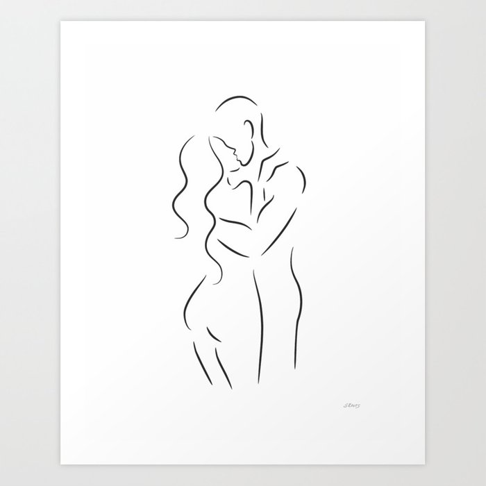 700x700 kiss drawing minimalist couple line art art print - The Kiss Drawing