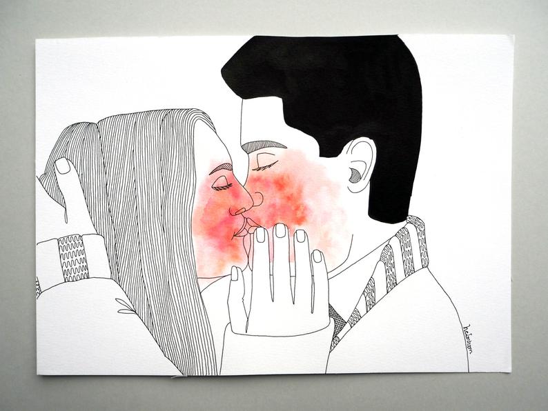 794x596 kissing couple romantic couple kissing art kissing drawing etsy - The Kiss Drawing