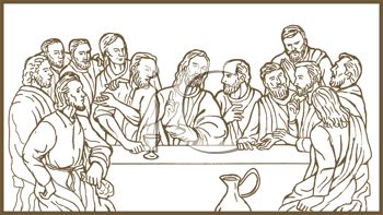 350x197 Royalty Free Clip Art Image Drawing Of The Last Supper - The Last Supper Drawing
