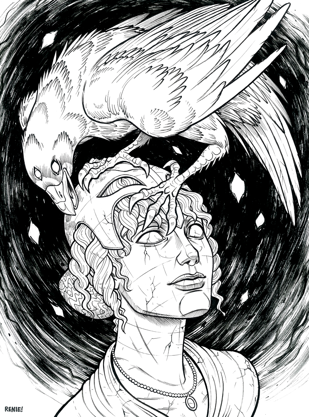 1000x1347 The Raven Ink Drawing Renie's Wares Online Store Powered - The Raven Drawing