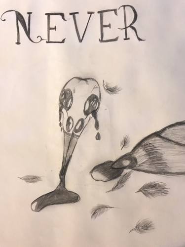 375x500 Death Of The Raven Drawing - The Raven Drawing