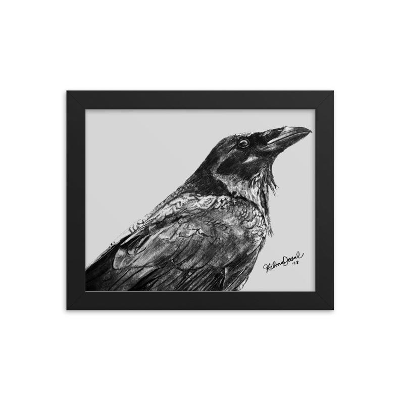 794x794 Framed Poster Charcoal Drawing Of Raven Crow Quote The Raven Etsy - The Raven Drawing