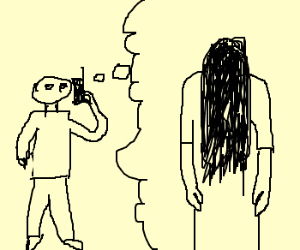 300x250 Guy On Phone Thinks About The Ring Girl Drawing - The Ring Drawing