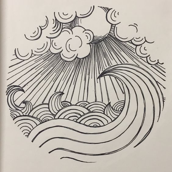 564x564 the sun shines through the clouds and makes the waves rise - The Wave Drawing