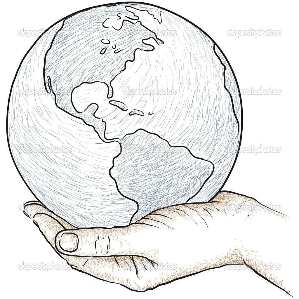 1024x1024 drawing hands holding the world art line drawings, earth - The World Drawing