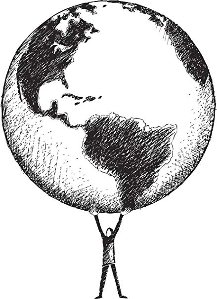 439x606 man holding the world earth pencil sketch drawing - The World Drawing