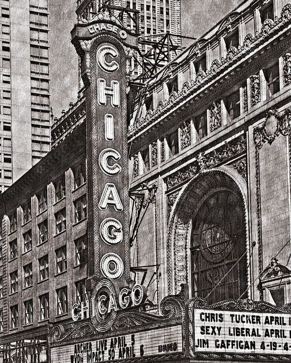 600x749 Chicago Theater Classic Drawing Hp Poster - Theater Drawing
