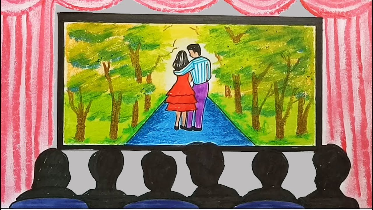 1280x720 How To Draw Scenery Of Movie Theater Step - Theater Drawing