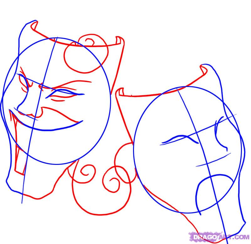 800x777 How To Draw Masks, Step - Theater Mask Drawing