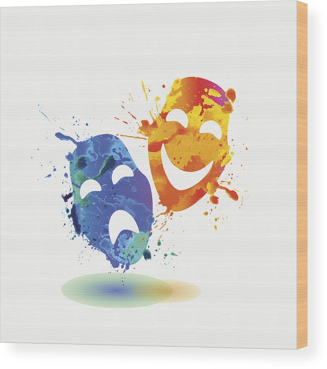 656x740 theater mask sad and laughing emotions wood print - Theater Mask Drawing