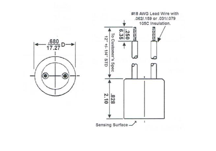 729x509 Hermetically Sealed Temperature Switch - Thermostat Drawing