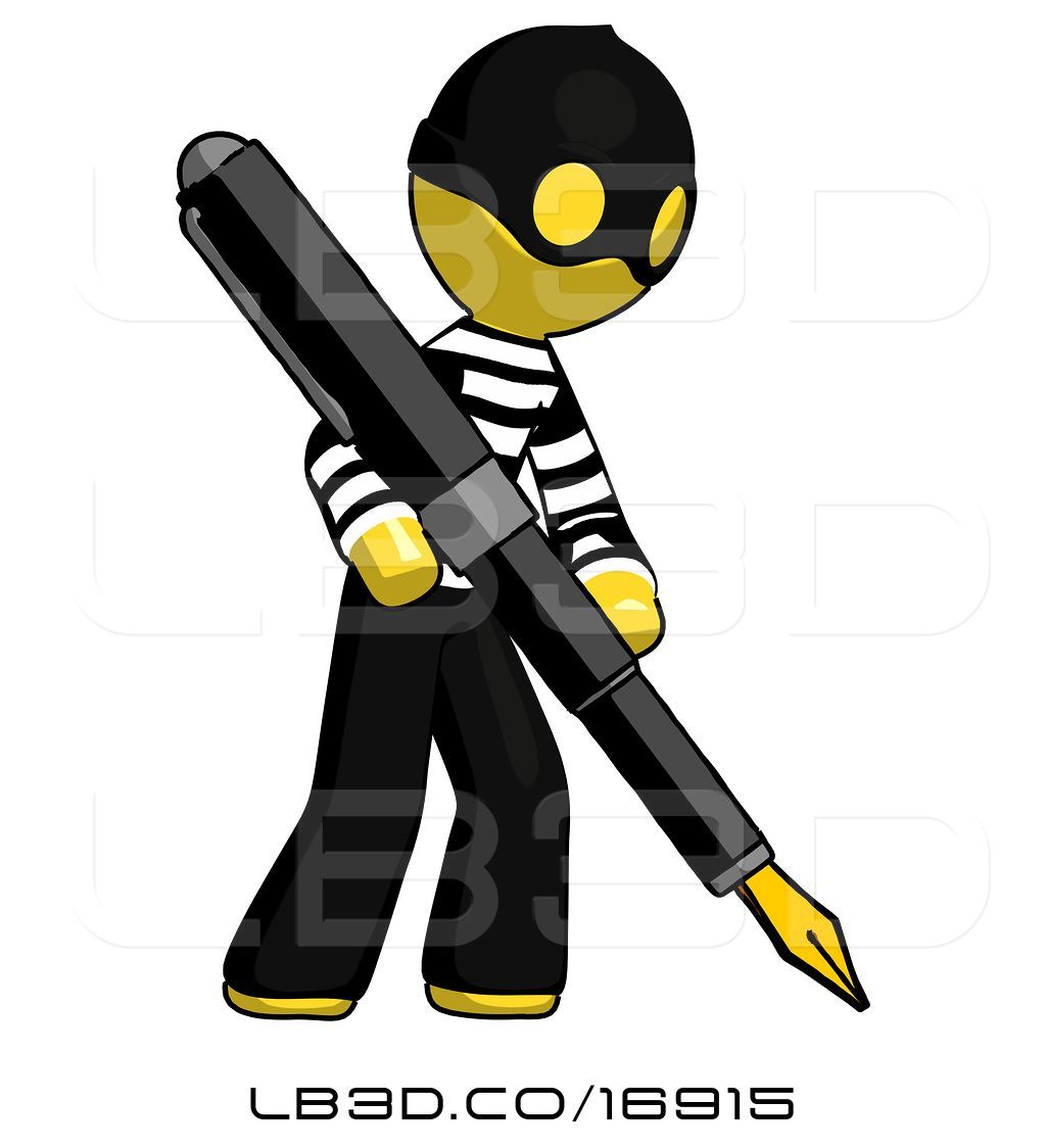 1024x1124 Illustration Of Yellow Thief Guy Drawing Or Writing With Large - Thief Drawing