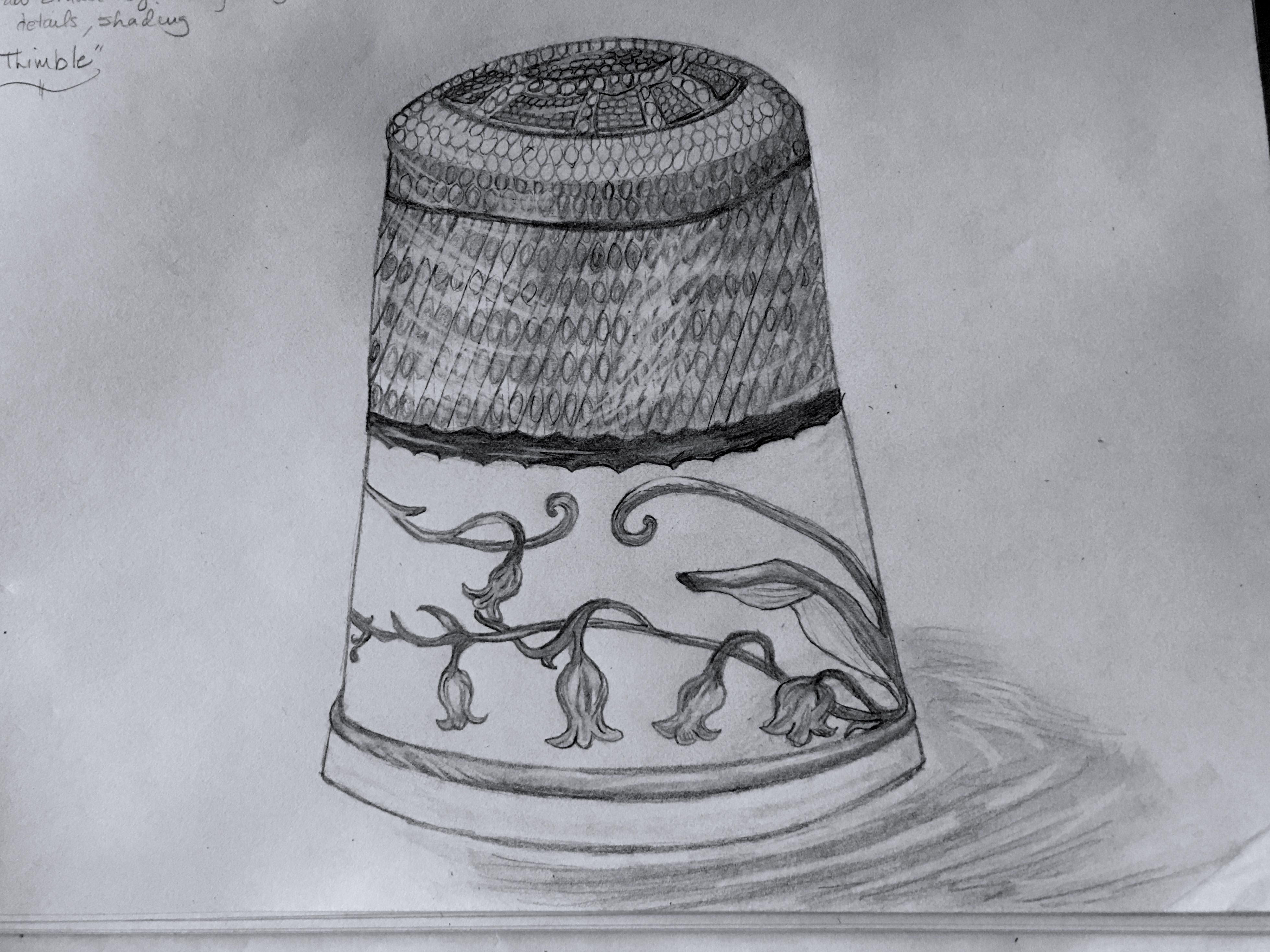 3918x2938 detailed pencil sketch antique thimble carol priestley magamoll - Thimble Drawing