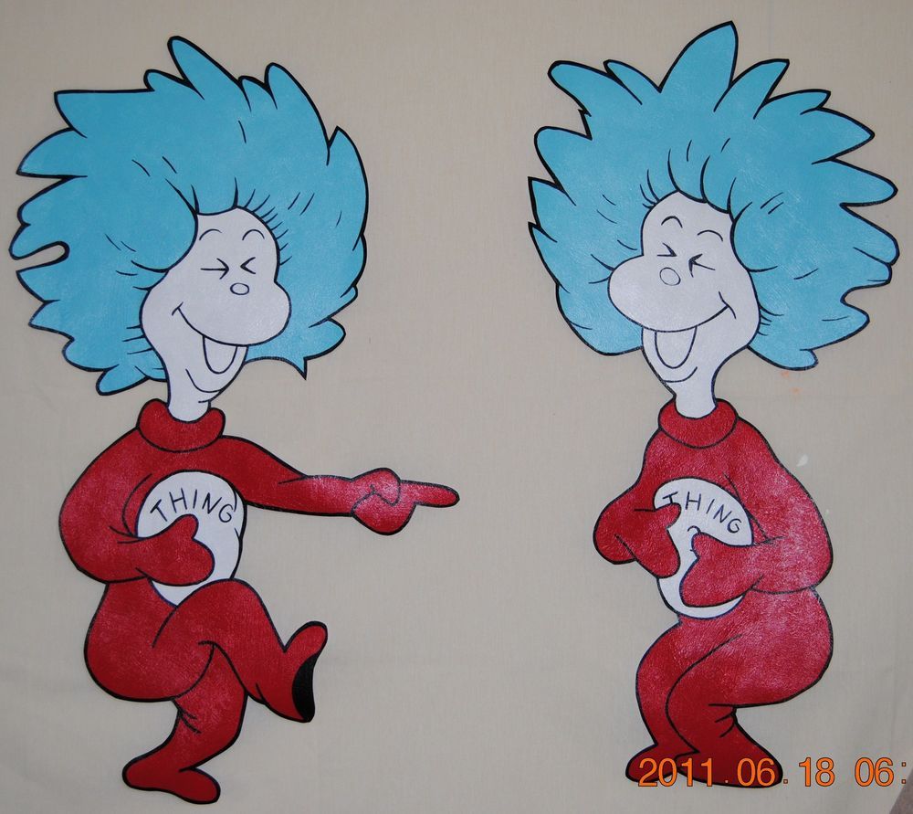 1000x891 Thing Thing Seuss Laughing Wall Mural Hp Cat In The Hat Kids - Thing 1 And Thing 2 Drawing