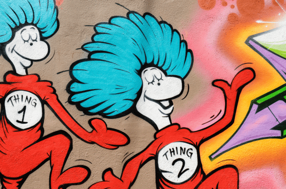 1000x663 Thing Graffiti Wall Mural Eazywallz - Thing 1 And Thing 2 Drawing