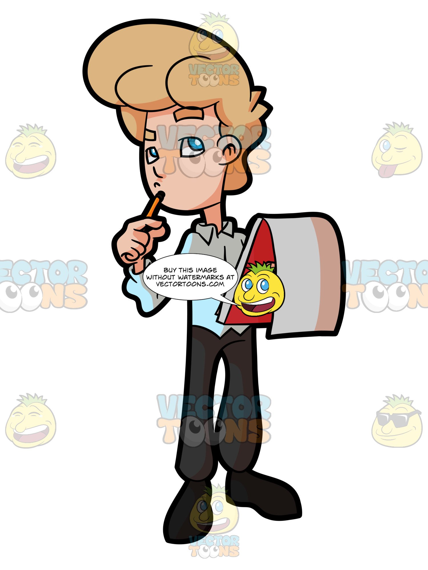 1500x2000 A Man Thinking About Which Object To Draw Clipart Cartoons - Thinking Man Drawing