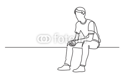 400x250 Continuous Line Drawing Of Sitting Young Man Thinking Buy Photos - Thinking Man Drawing