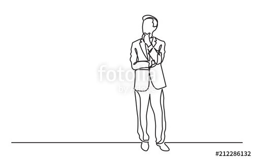 500x313 Continuous Line Drawing Of Standing Thinking Man Stock Image - Thinking Man Drawing