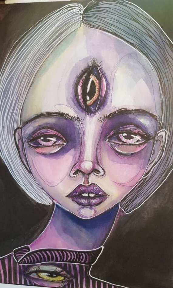 570x948 Third Eye Small Print Of A Mixed Media Original Painting - Third Eye Drawing