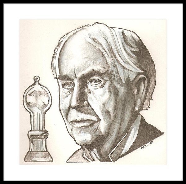 600x594 Thomas Edison Drawing Framed Print - Thomas Edison Drawing