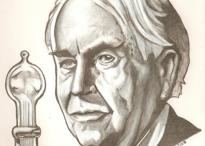 700x500 Thomas Edison Drawing Greeting Card For Sale - Thomas Edison Drawing