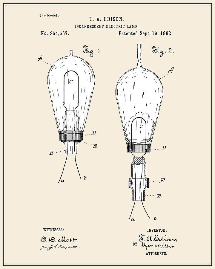 720x900 Thomas Edison Electric Lamp Patent - Thomas Edison Light Bulb Drawing