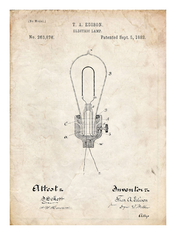 570x760 Edison Light Bulb Invention Poster Handmade Gallery - Thomas Edison Light Bulb Drawing