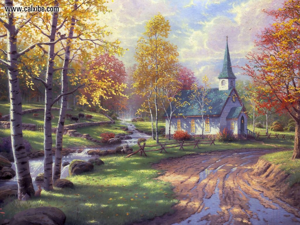 1024x768 drawing painting kinkade the aspen chapel, picture nr - Thomas Kinkade Drawings