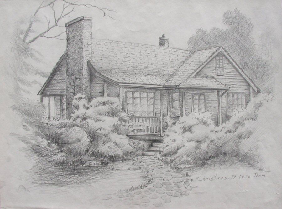 900x669 Thomas Kinkade Placerville The Christmas Cottage Hand Sketch - Thomas Kinkade Drawings