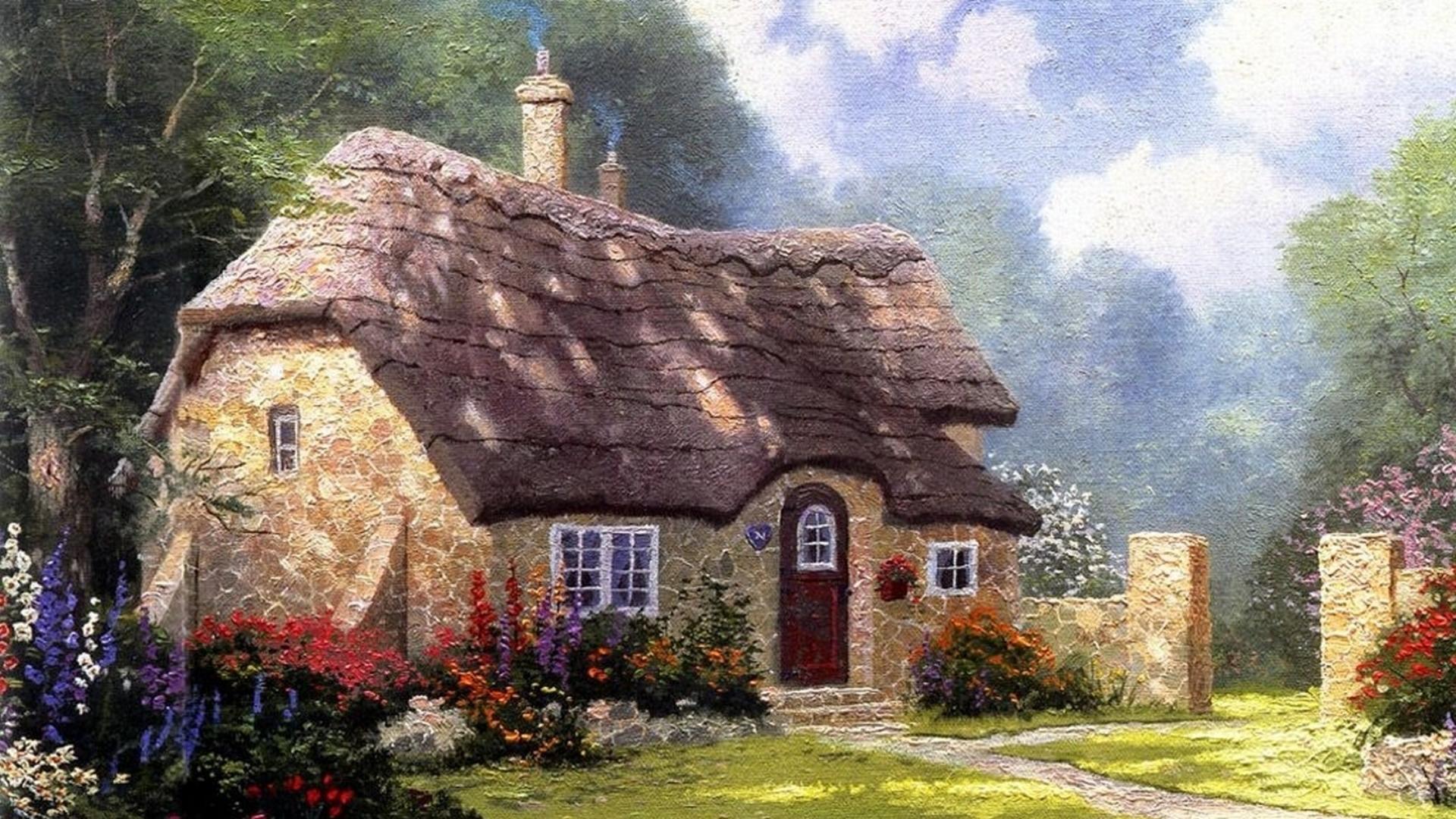 1920x1080 thomas kinkade drawings houses landscapes scenic wallpaper - Thomas Kinkade Drawings