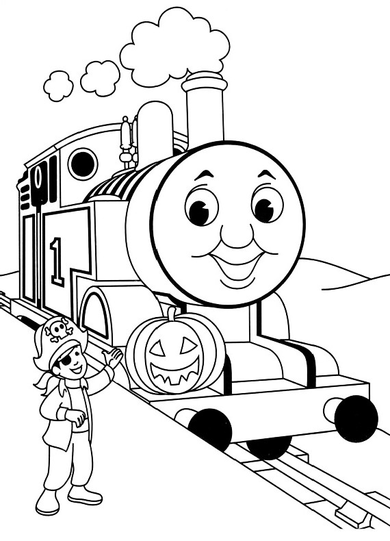 570x790 Drawing The Thomas Train Who Celebrates Halloween With A Pumpkin - Thomas The Train Drawing