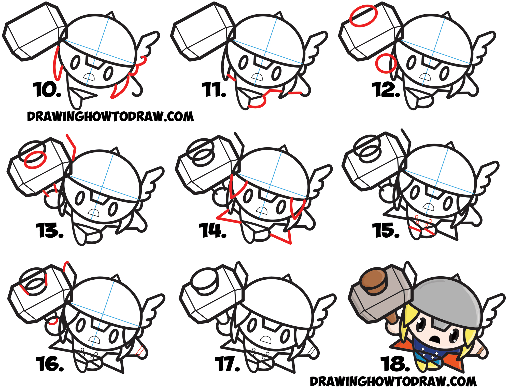 2000x1522 how to draw cute chibi kawaii thor from marvel comics in easy - Thor Cartoon Drawing